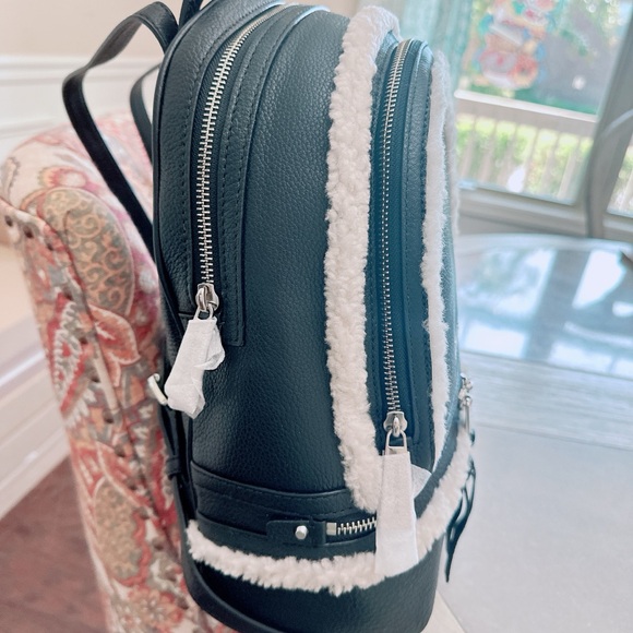 - MICHAEL KORS RHEA ZIP MEDIUM BACKPACK BLACK LEATHER NATURAL SHEARLING/NWT - Picture 4 of 15